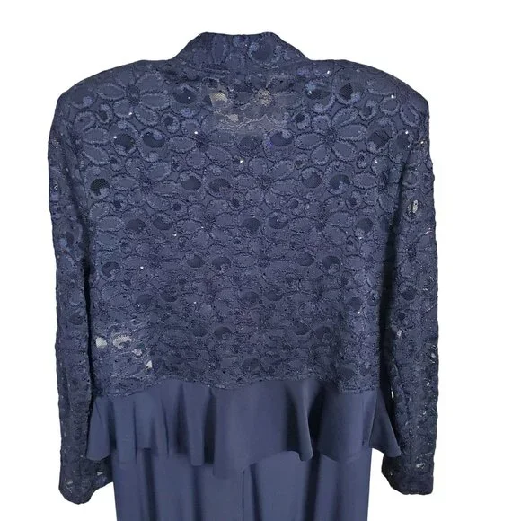 R&M Richards Size 10 Dress Jacket Set Event Formal Floral Lace Sequin Navy NWT - Picture 5 of 16